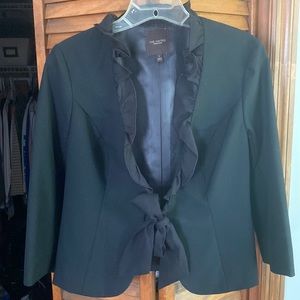Black Ruffle Neck, Tie- Waist Jacket